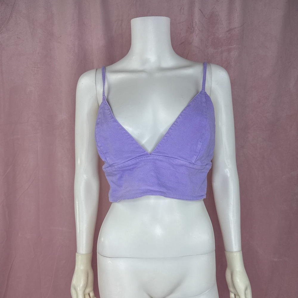 Alice + Olivia Jean Womens Purple Denim Cotton Stretch Bra Tank Crop Top Size 10
